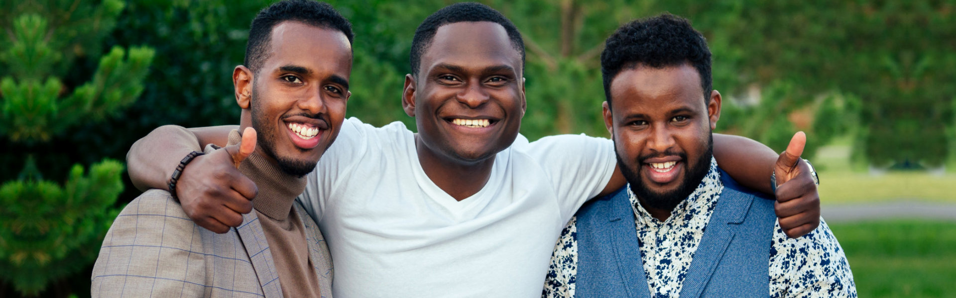 three person smiling